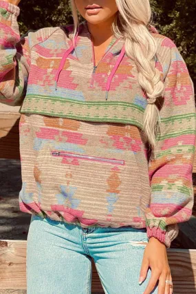 * APP EXCLUSIVE* Aztec Zip-Up Long Sleeve Hoodie