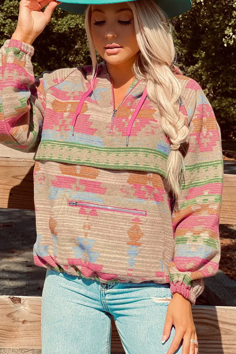 * APP EXCLUSIVE* Aztec Zip-Up Long Sleeve Hoodie