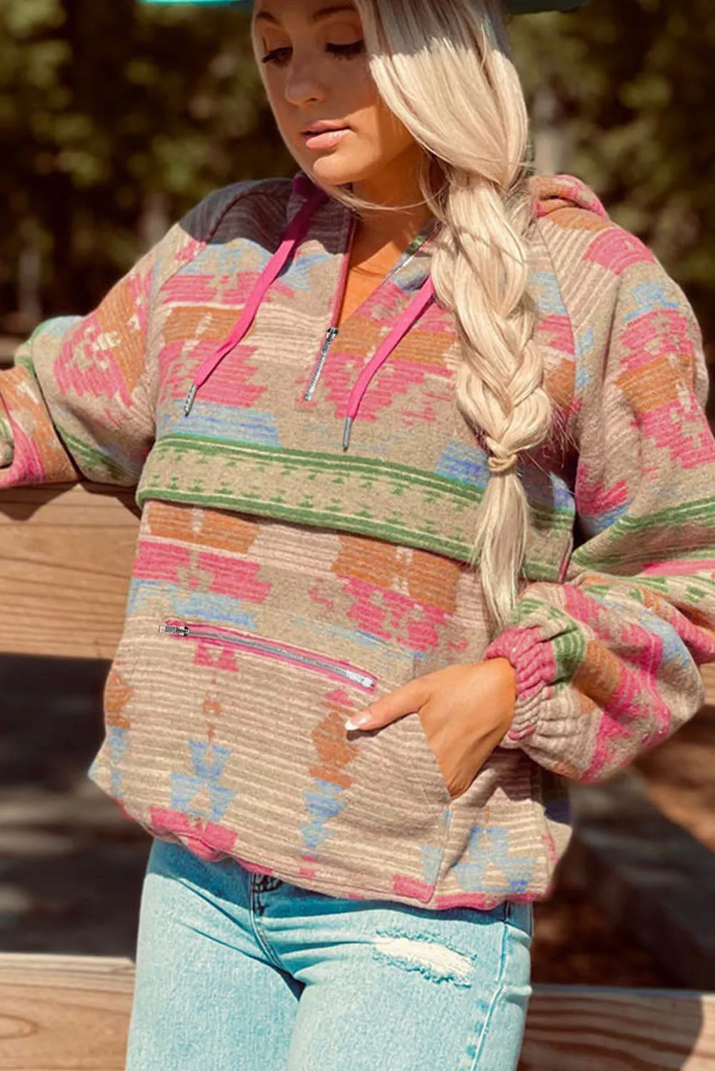 * APP EXCLUSIVE* Aztec Zip-Up Long Sleeve Hoodie