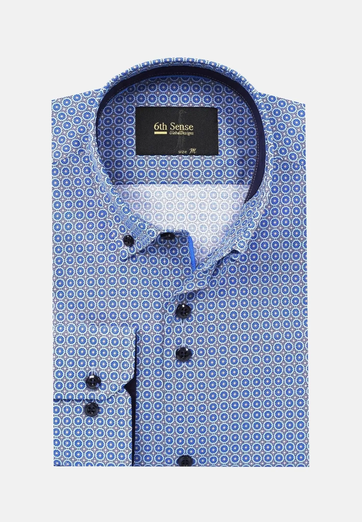 6th Sense BD Long Sleeve Shirt Print O#8 - Blue