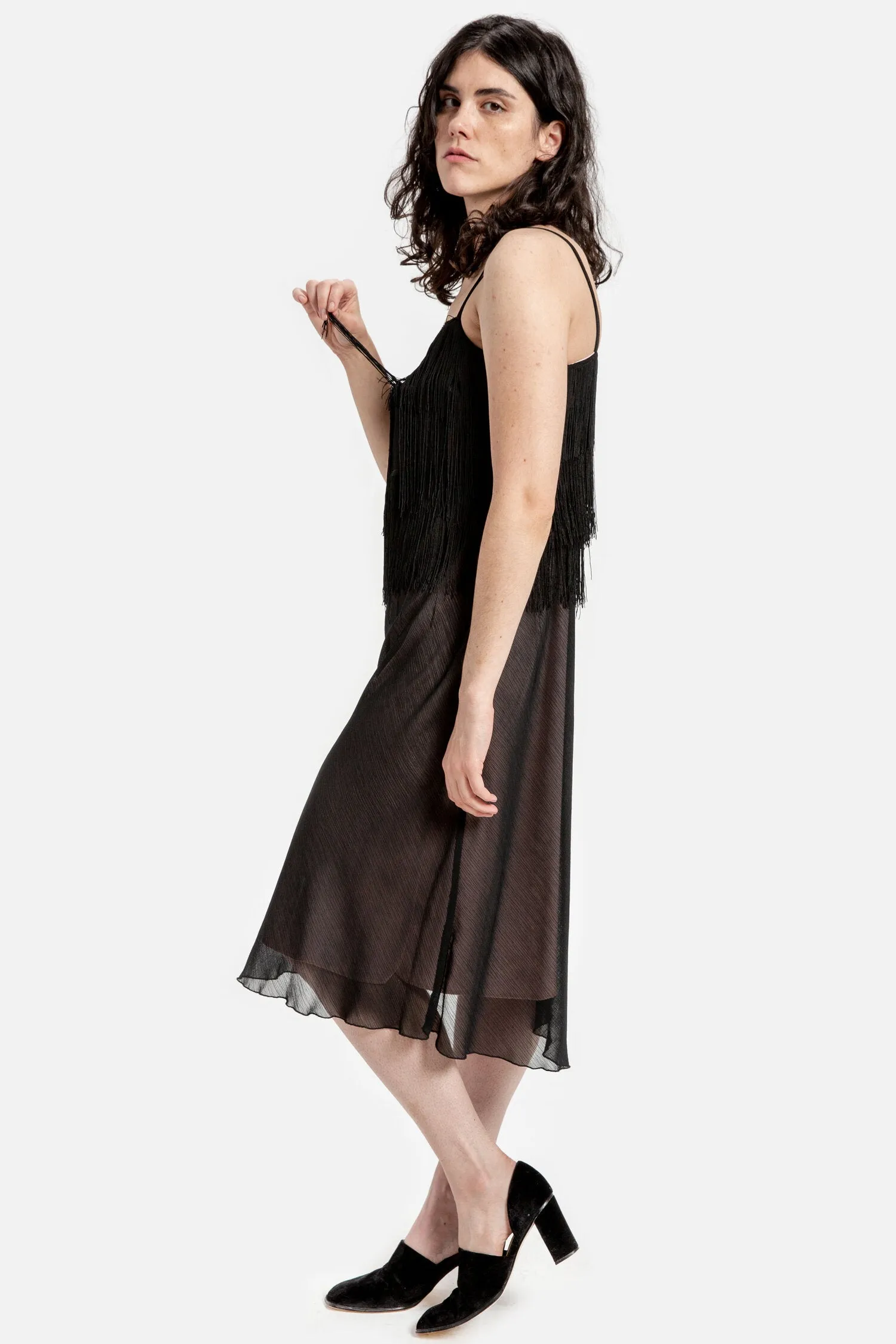 90s Black Fringe Top Dress S