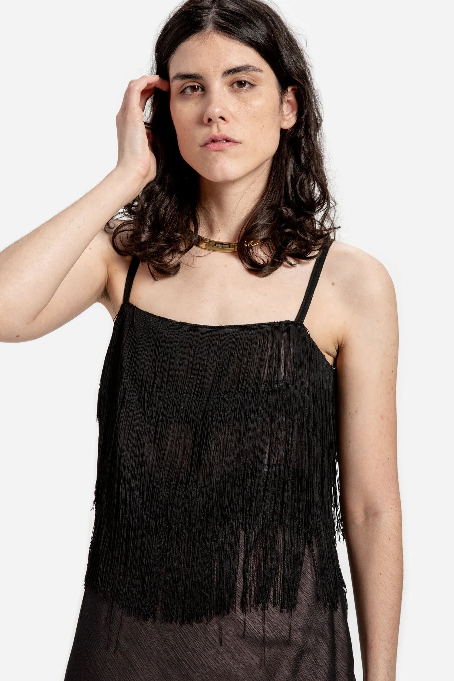90s Black Fringe Top Dress S