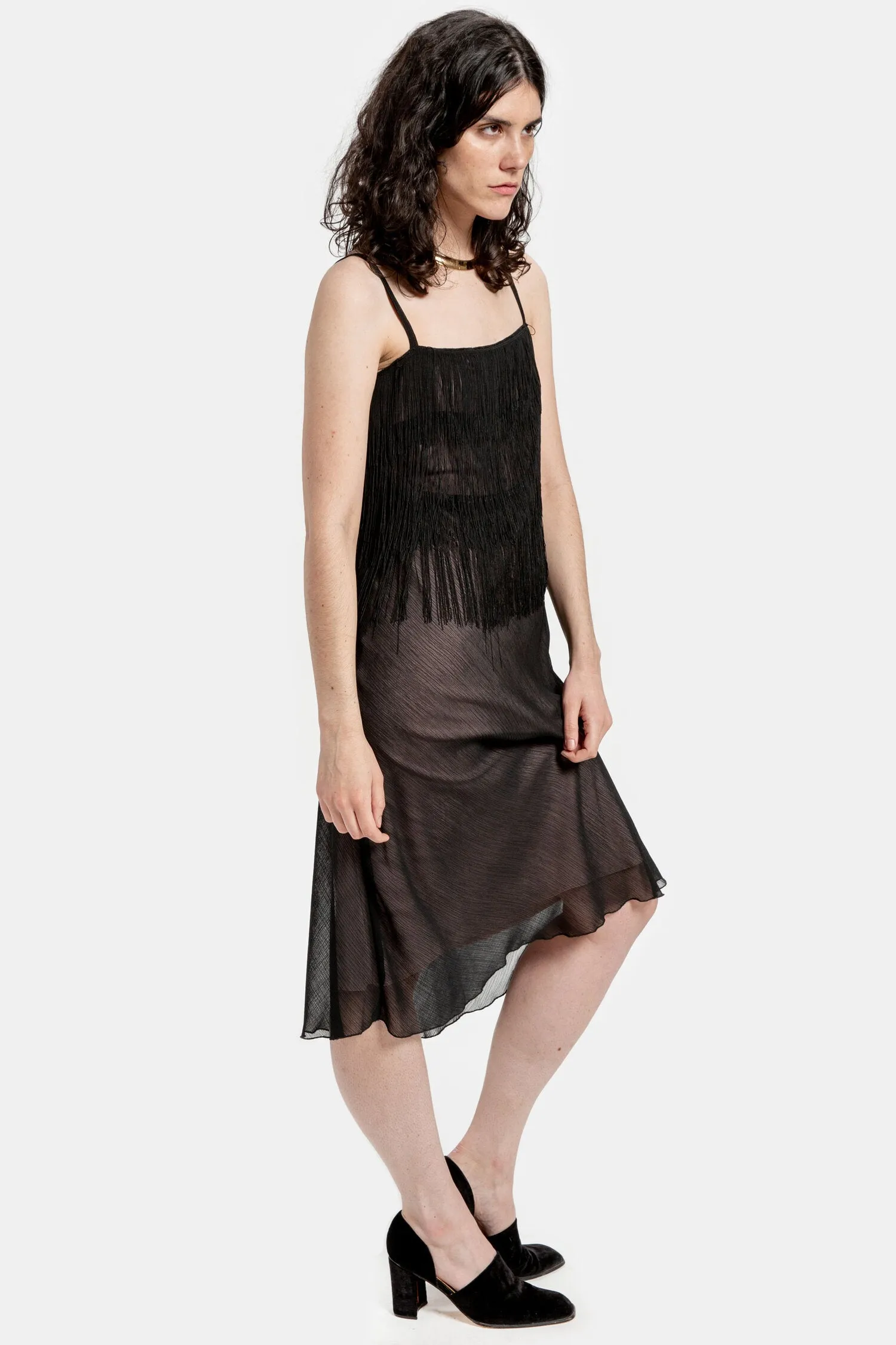 90s Black Fringe Top Dress S