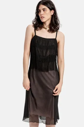 90s Black Fringe Top Dress S
