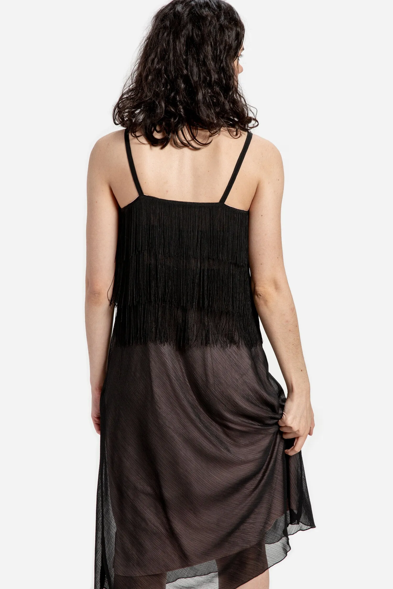 90s Black Fringe Top Dress S