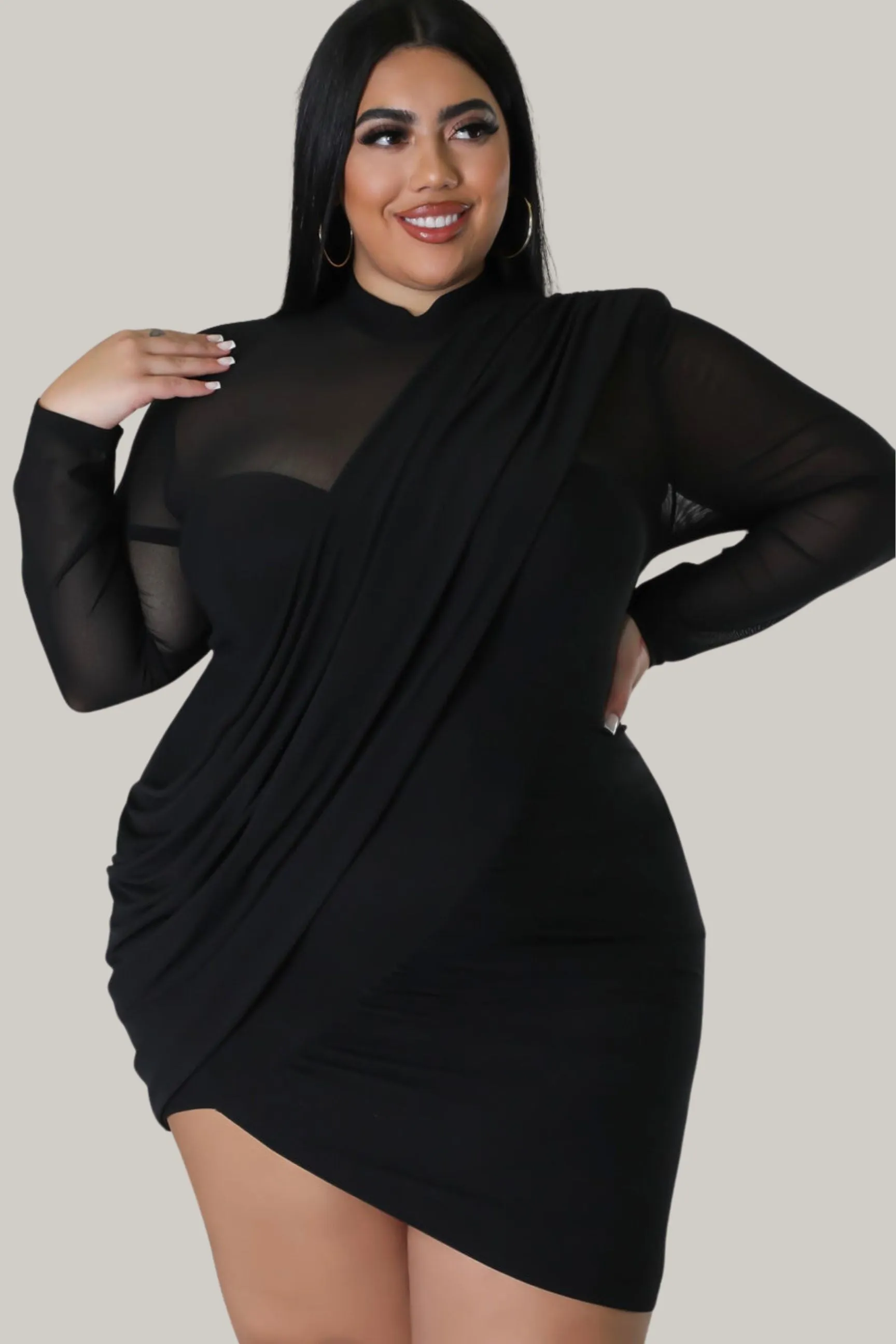 Aleah Wrap Contrast Mesh Mini Dress