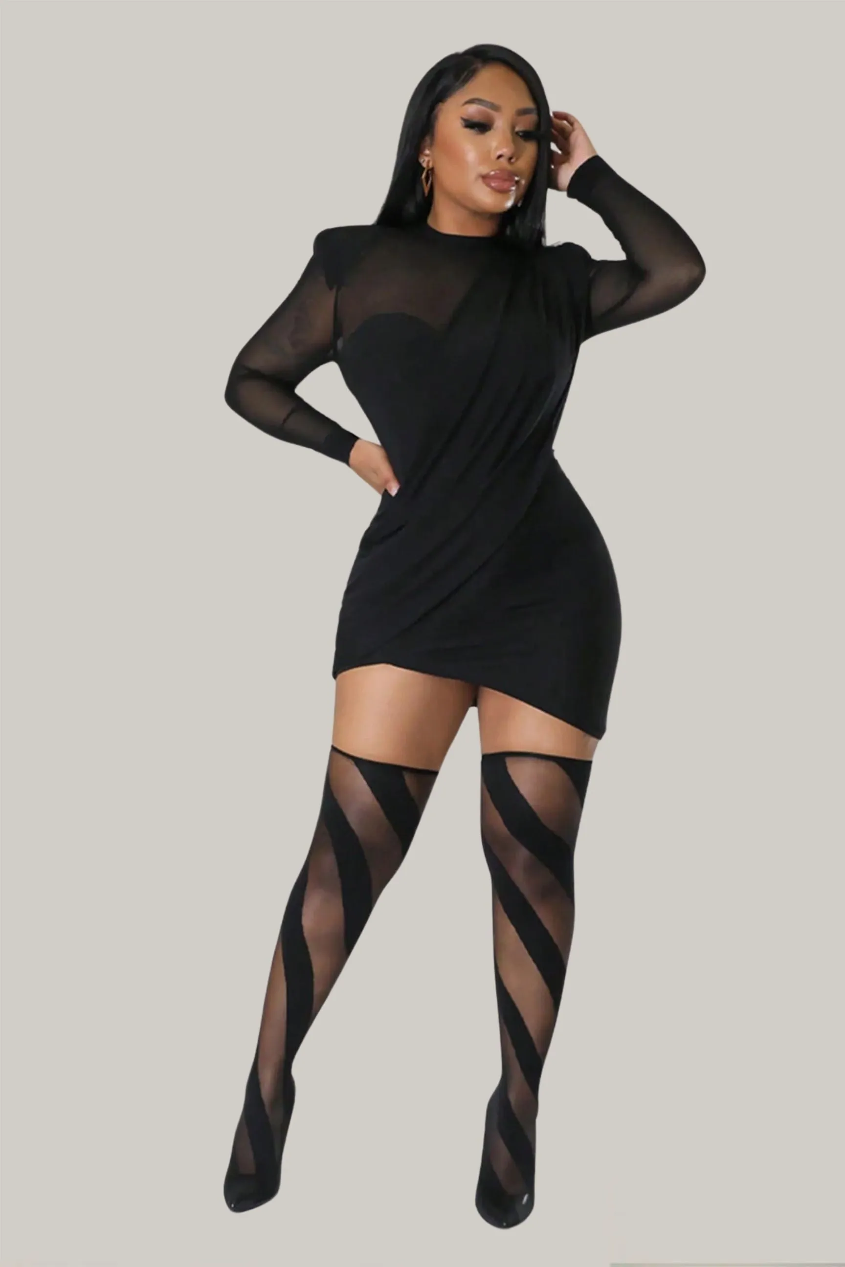 Aleah Wrap Contrast Mesh Mini Dress