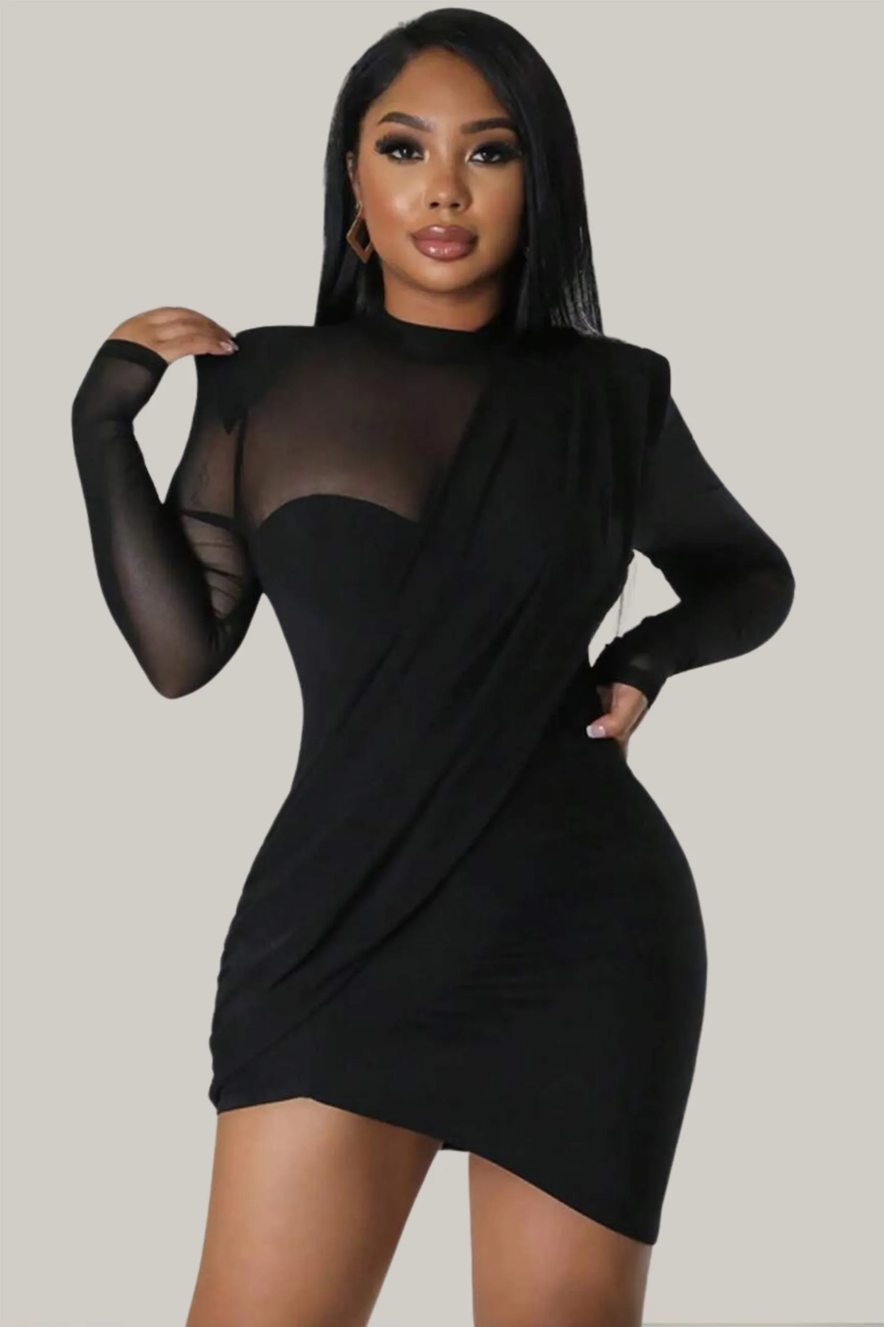 Aleah Wrap Contrast Mesh Mini Dress