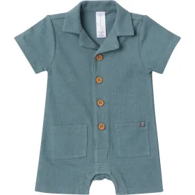 Baby Boys Dark Teal Collared Short Sleeve Romper