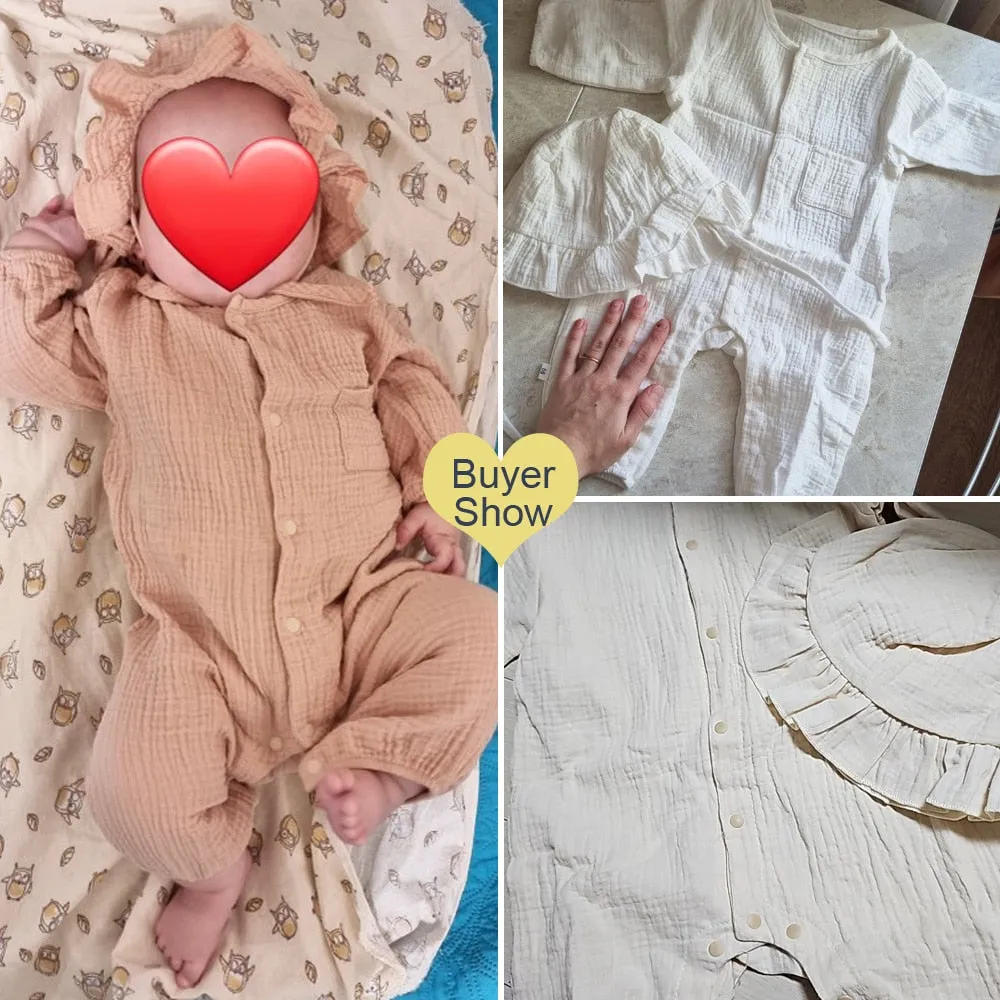 Baby Jumpsuit Hat Long Sleeve Cotton Toddler Romper for Boys Girls Solid Color Spring Autumn Baby Clothes Newborn Onesie
