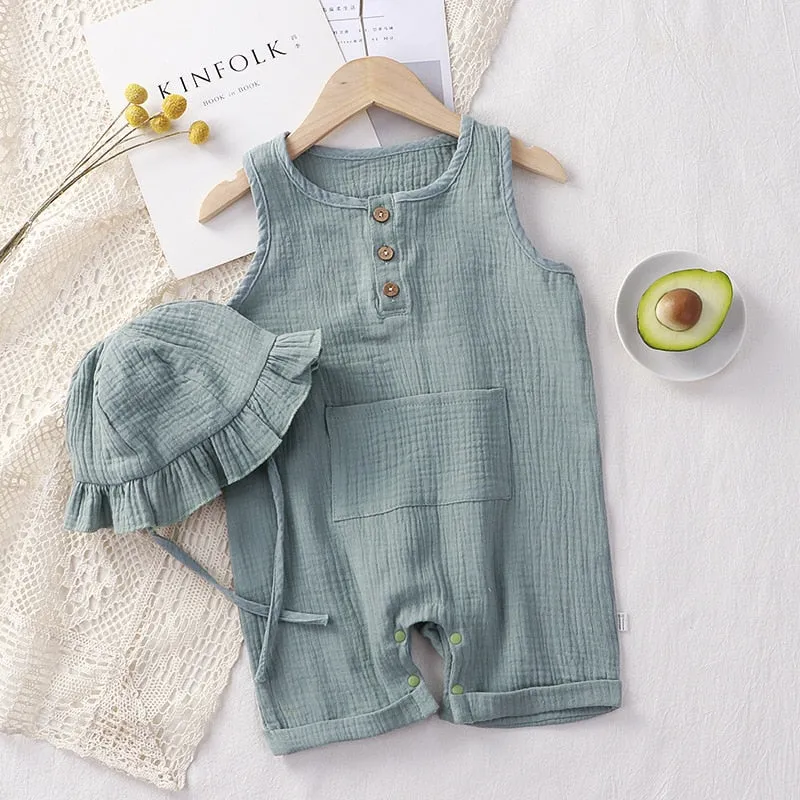 Baby Jumpsuit Hat Long Sleeve Cotton Toddler Romper for Boys Girls Solid Color Spring Autumn Baby Clothes Newborn Onesie