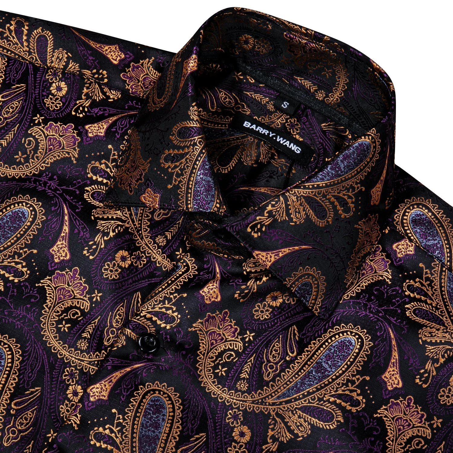 Barry Wang Long Sleeve Shirt Deep Purple Jacquard Paisley Men's Silk Shirt