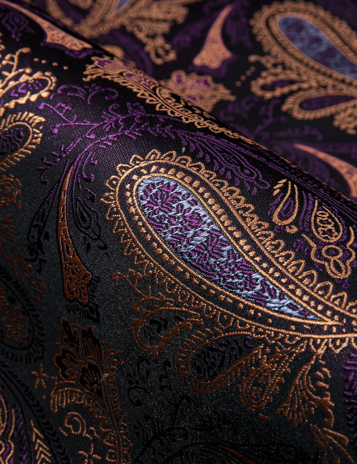 Barry Wang Long Sleeve Shirt Deep Purple Jacquard Paisley Men's Silk Shirt