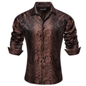 Barry.Wang Seal Brown Paisley Shirt Long Sleeve Dress Shirt for Men
