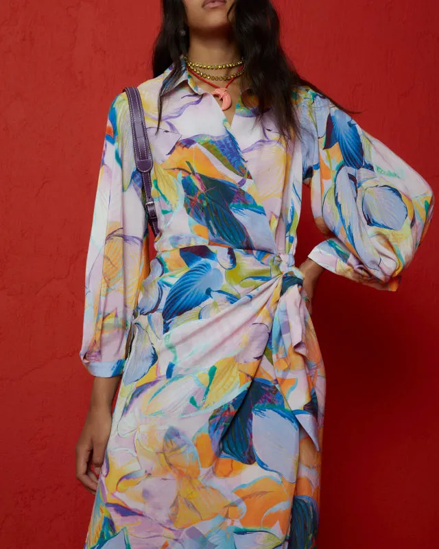 BEATRICE B DRESS MIDI WRAP LEAF PRINT  23FE6927EVA