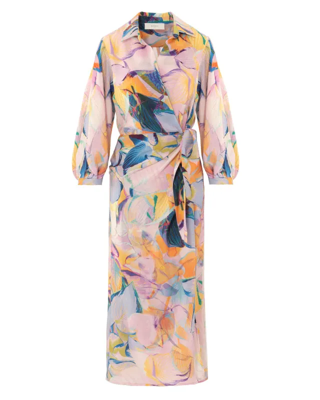 BEATRICE B DRESS MIDI WRAP LEAF PRINT  23FE6927EVA
