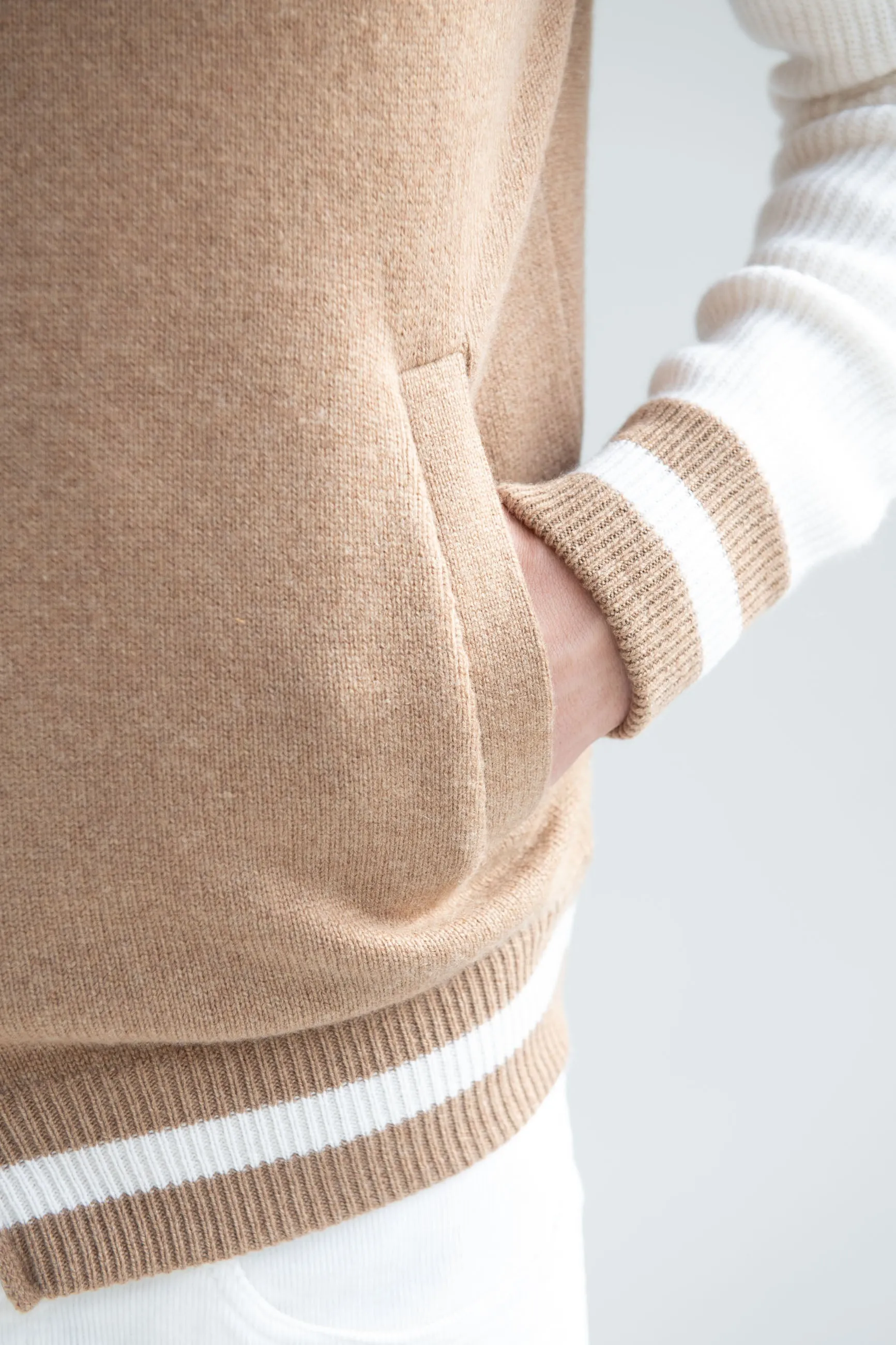Beige knitted college bomber - Made in Italy