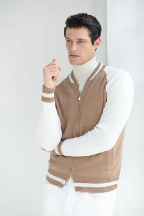 Beige knitted college bomber - Made in Italy