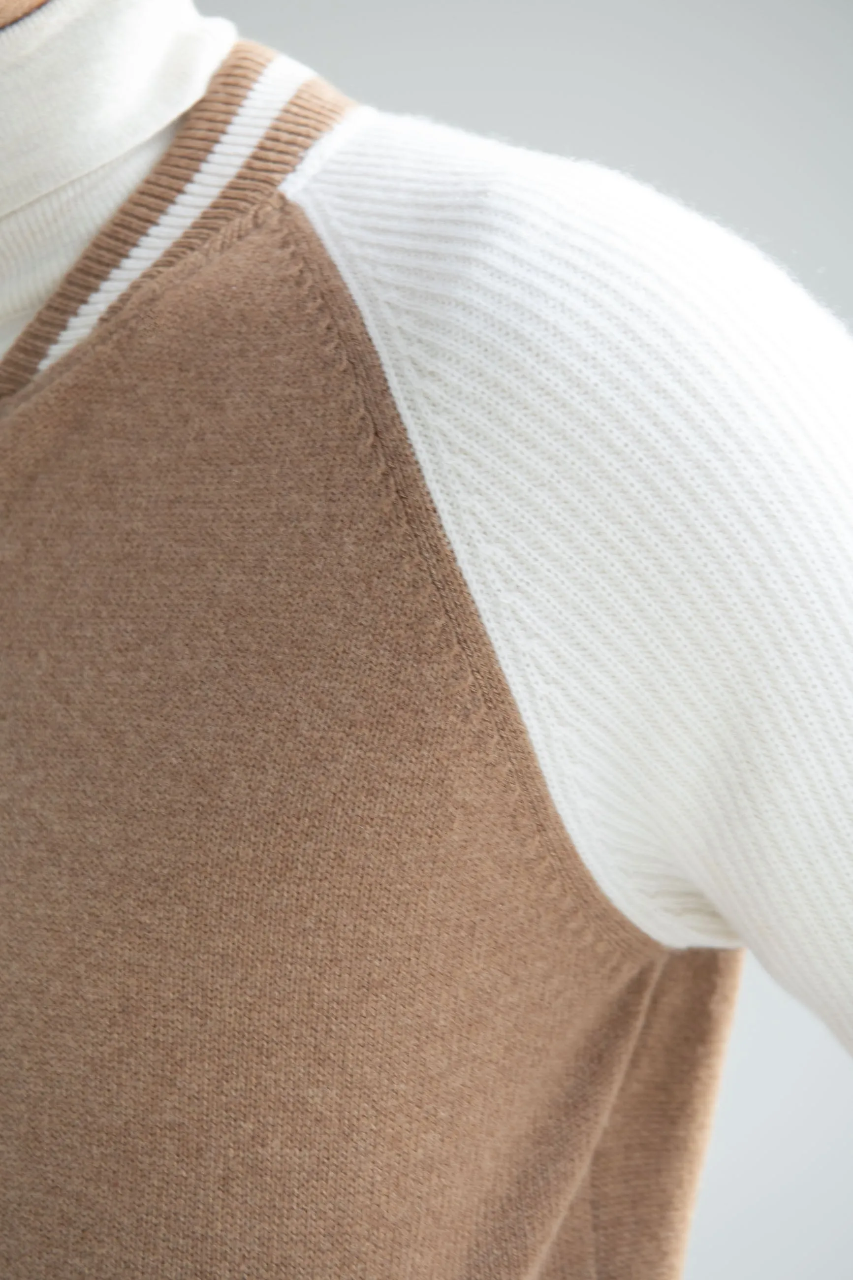 Beige knitted college bomber - Made in Italy