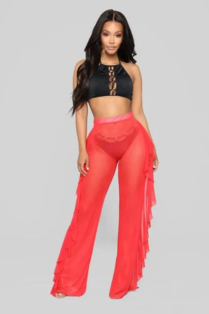 BKLD Women Casual Pants Harajuku Streetwear 2019 Summer New Arrival S-2XL Plus Size Ruffles Beach Pants Cover Up Neon Pants