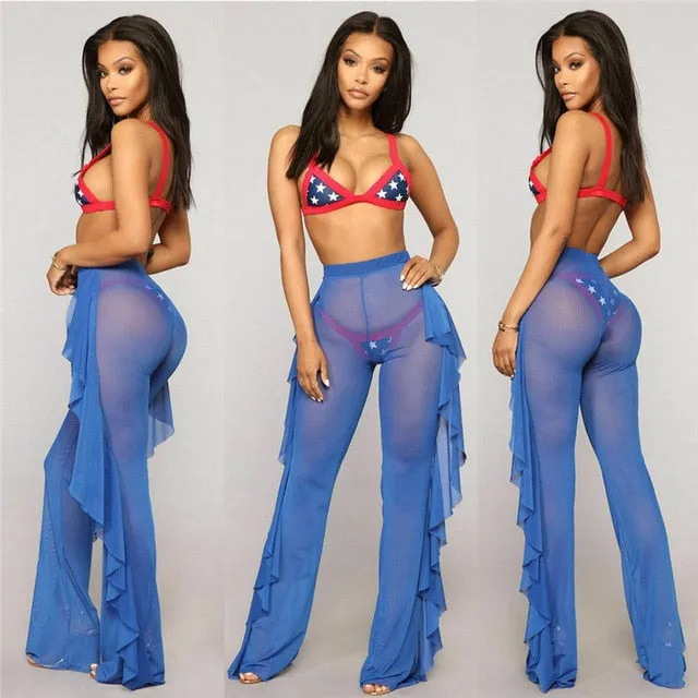 BKLD Women Casual Pants Harajuku Streetwear 2019 Summer New Arrival S-2XL Plus Size Ruffles Beach Pants Cover Up Neon Pants