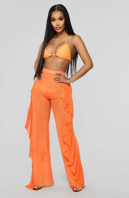 BKLD Women Casual Pants Harajuku Streetwear 2019 Summer New Arrival S-2XL Plus Size Ruffles Beach Pants Cover Up Neon Pants
