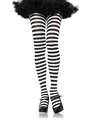 Black and White Striped Plus Size Tights