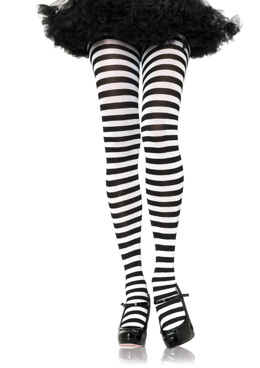 Black and White Striped Plus Size Tights
