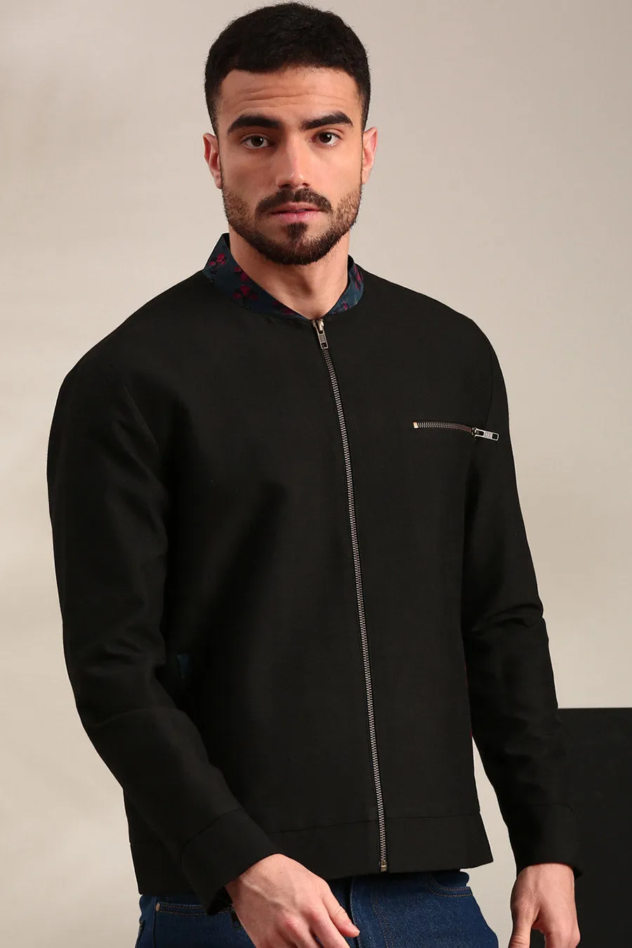 Black Cotton Bomber Jacket