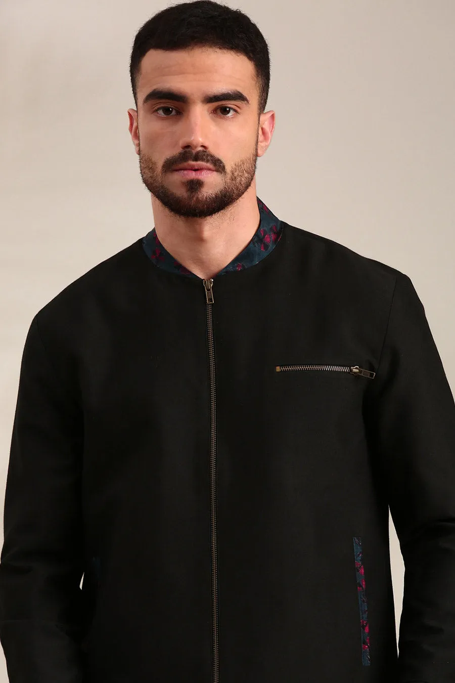 Black Cotton Bomber Jacket