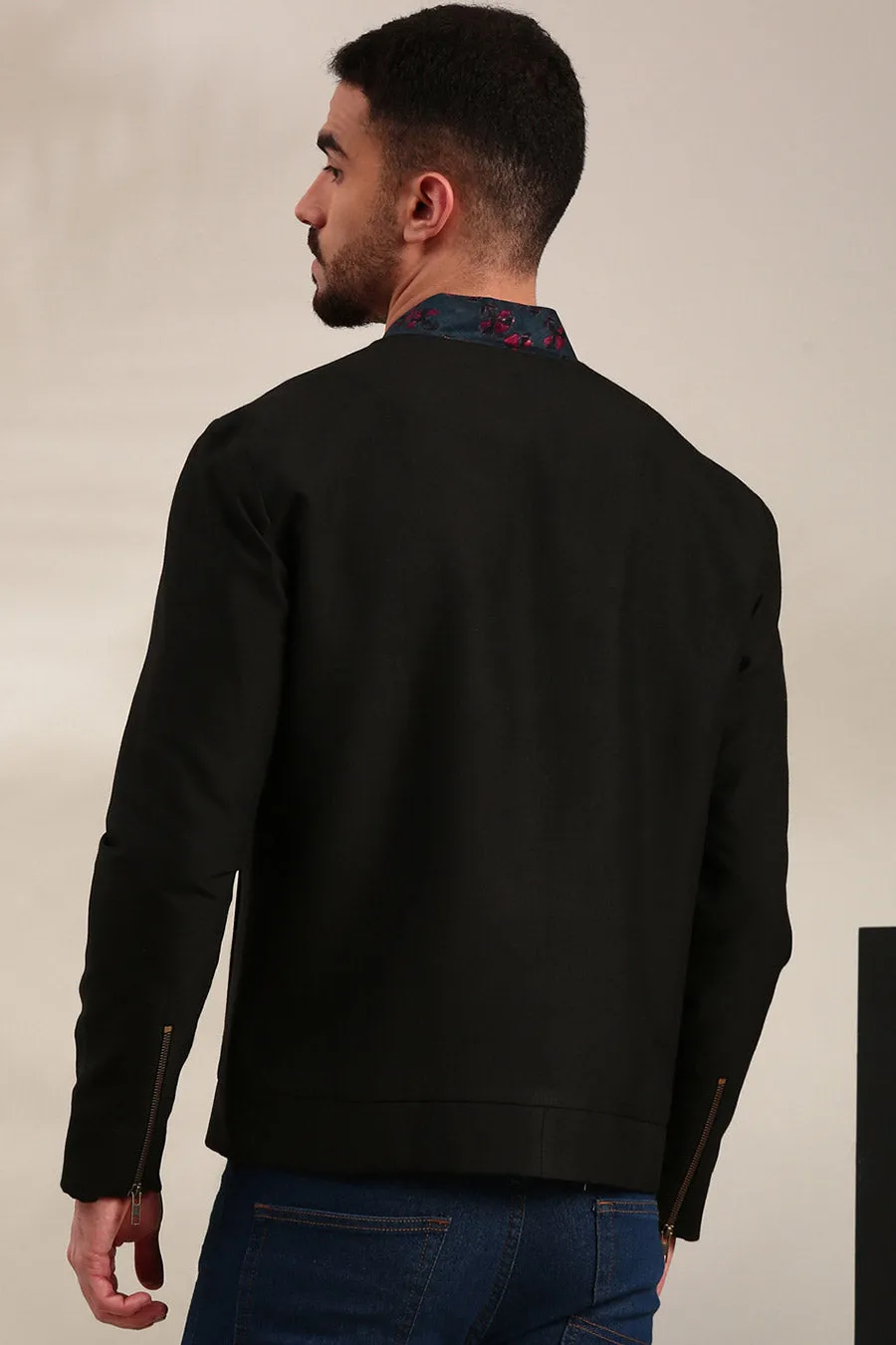 Black Cotton Bomber Jacket