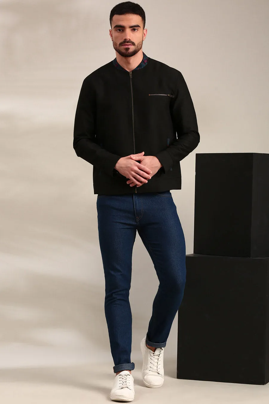Black Cotton Bomber Jacket