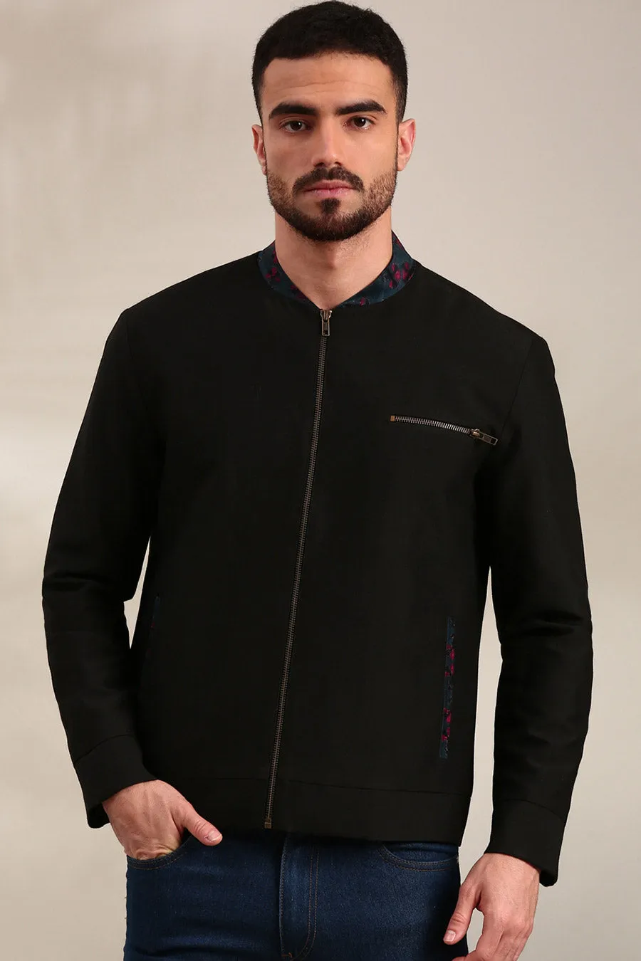 Black Cotton Bomber Jacket