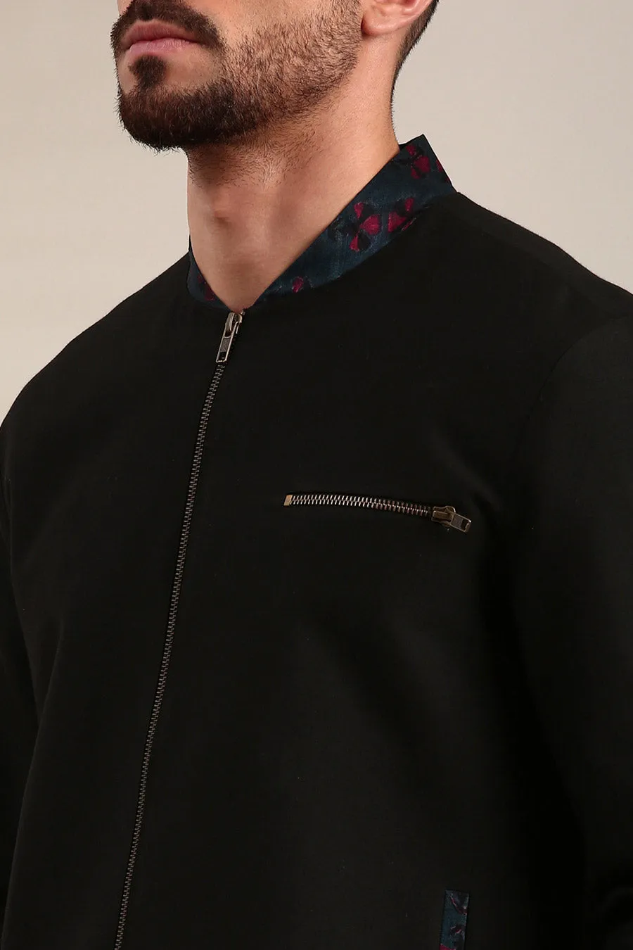 Black Cotton Bomber Jacket