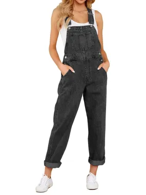 Black denim stretch jumper overall