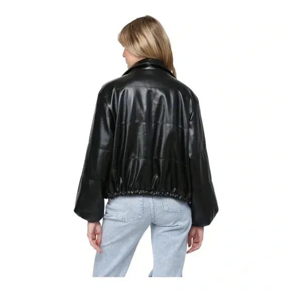 Black Faux Leather Puffer Jacket