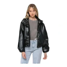 Black Faux Leather Puffer Jacket