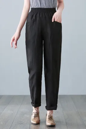 Black Large Size Linen Causal Pants C2644