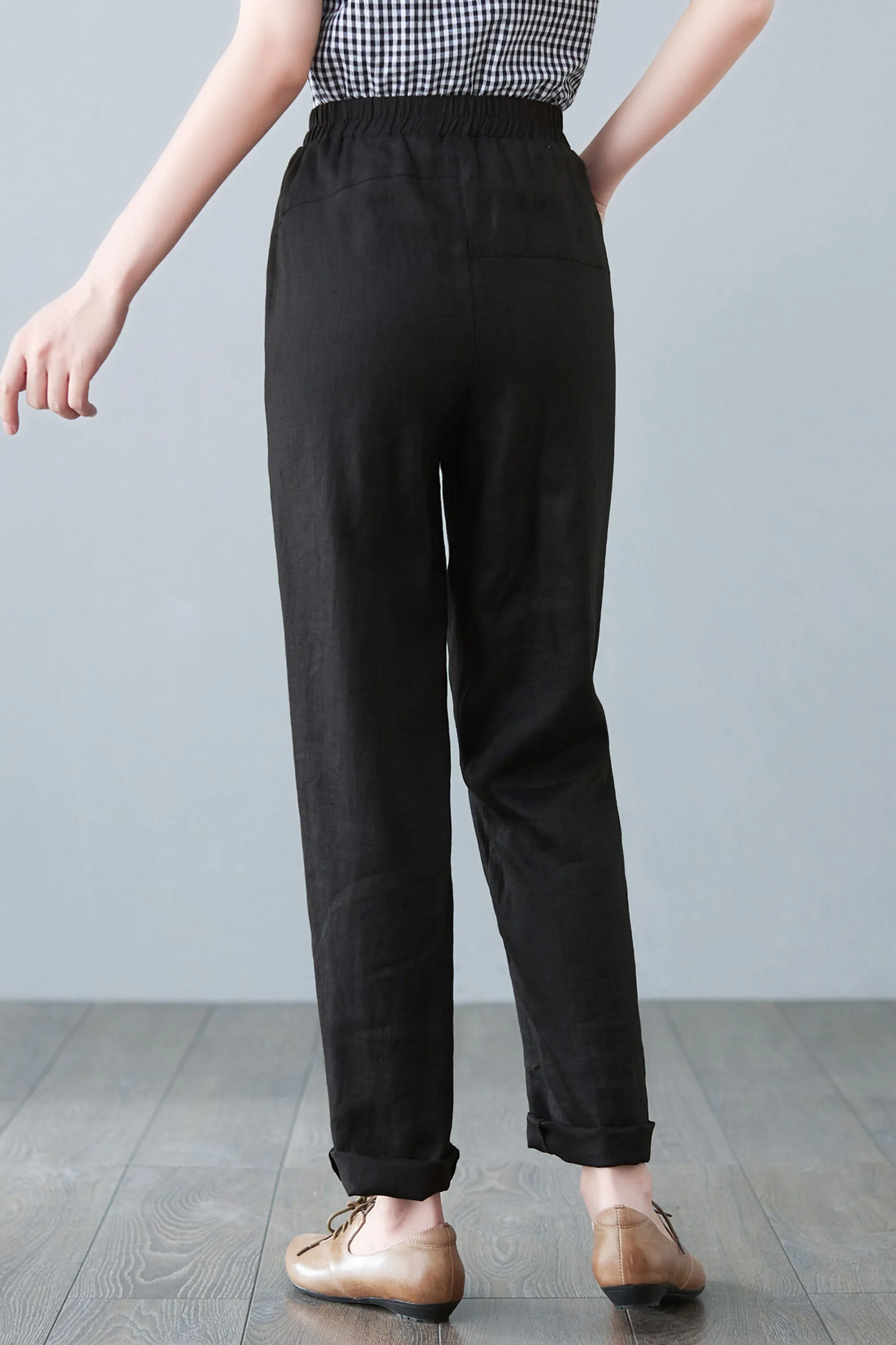 Black Large Size Linen Causal Pants C2644