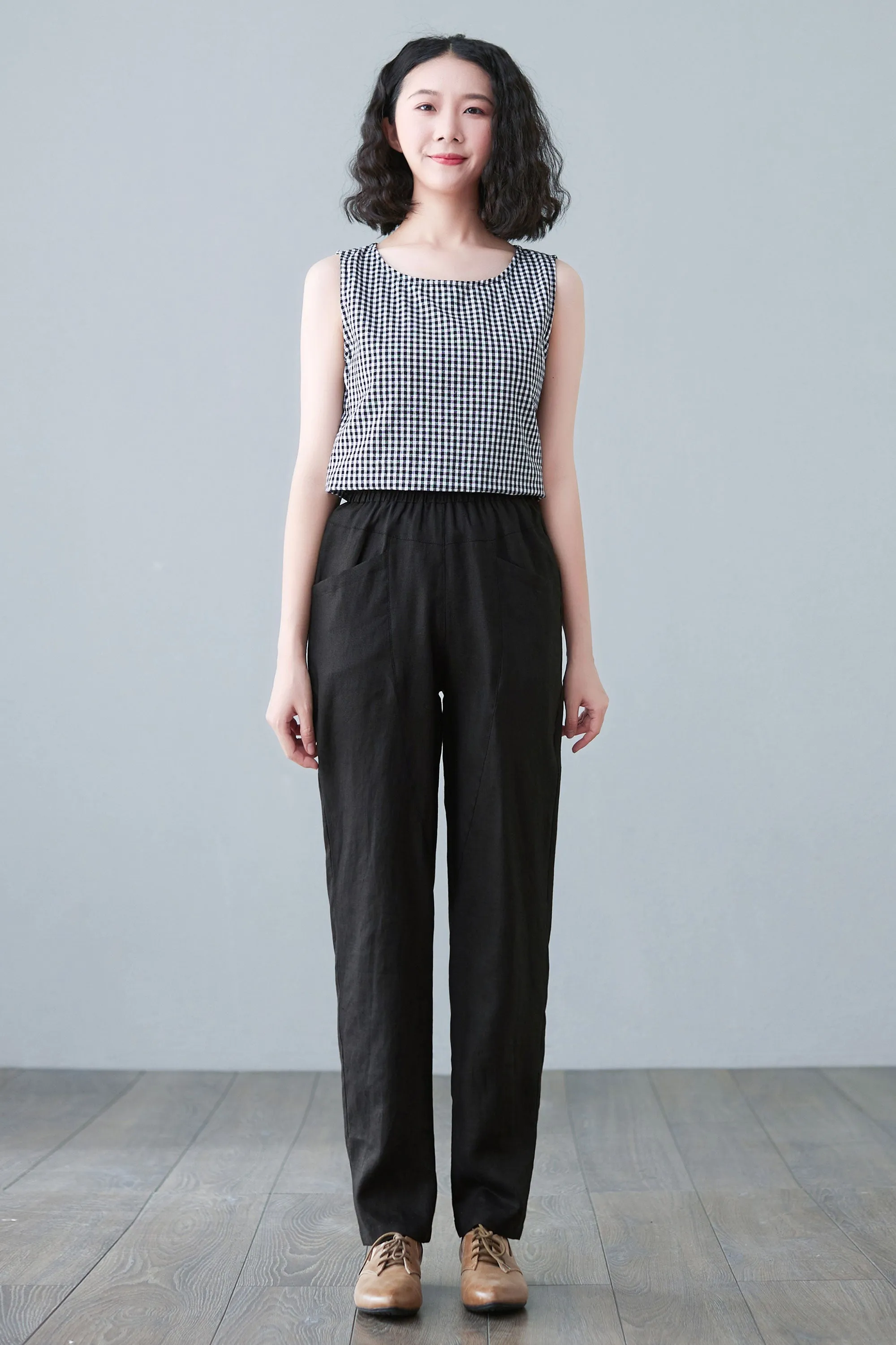 Black Large Size Linen Causal Pants C2644