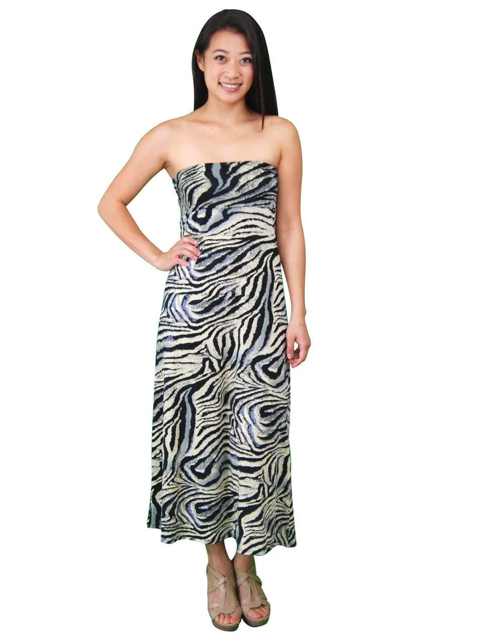 Black Silver Tiger Foldover Maxi Skirt