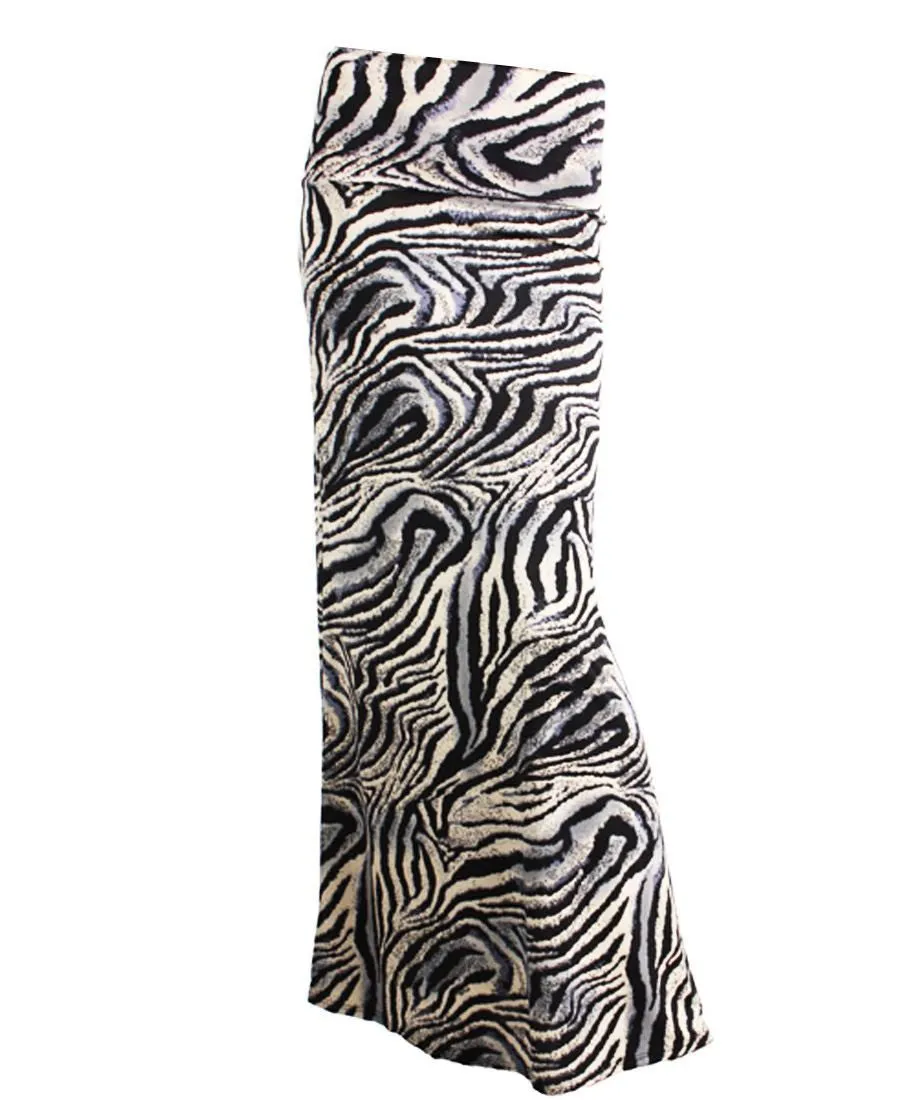 Black Silver Tiger Foldover Maxi Skirt