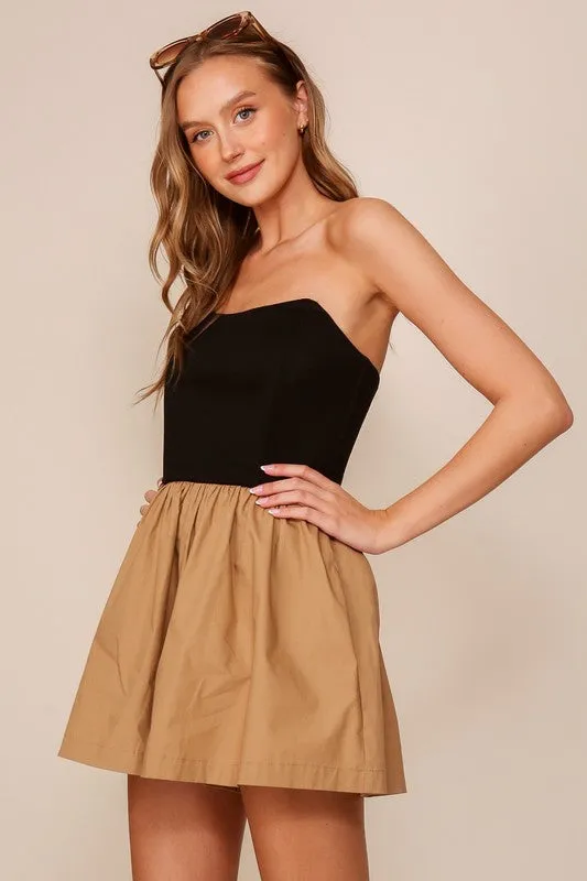 Black/Mocha Strapless Contrast Romper