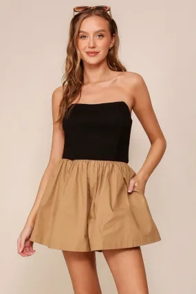 Black/Mocha Strapless Contrast Romper