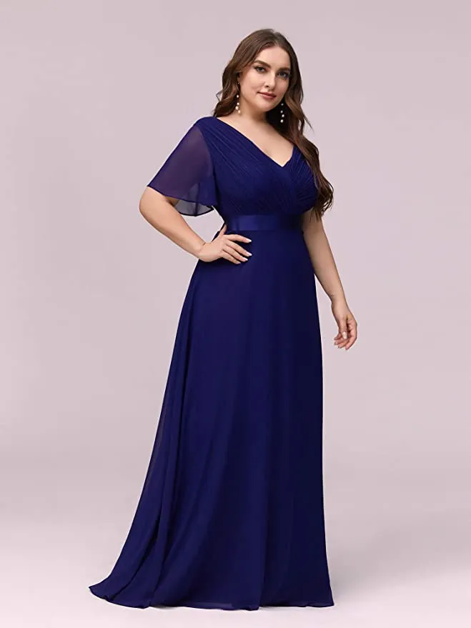 Blue 2 Women's Plus Size Double V-Neck Evening Party Maxi Dress - Ever-Pretty