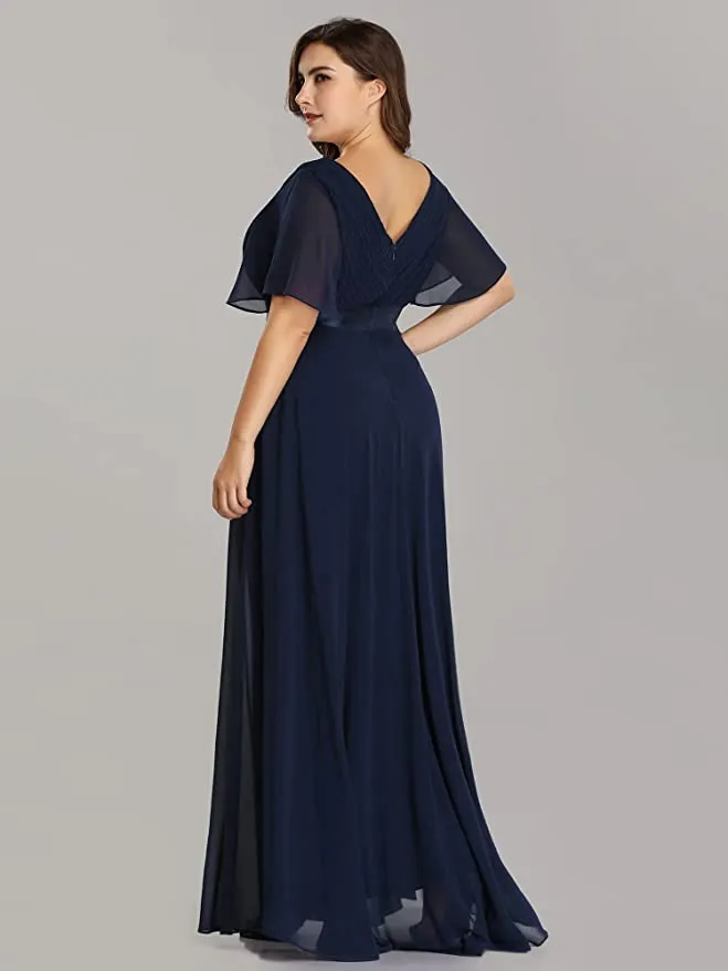 Blue 2 Women's Plus Size Double V-Neck Evening Party Maxi Dress - Ever-Pretty