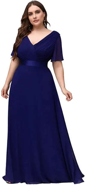 Blue 2 Women's Plus Size Double V-Neck Evening Party Maxi Dress - Ever-Pretty