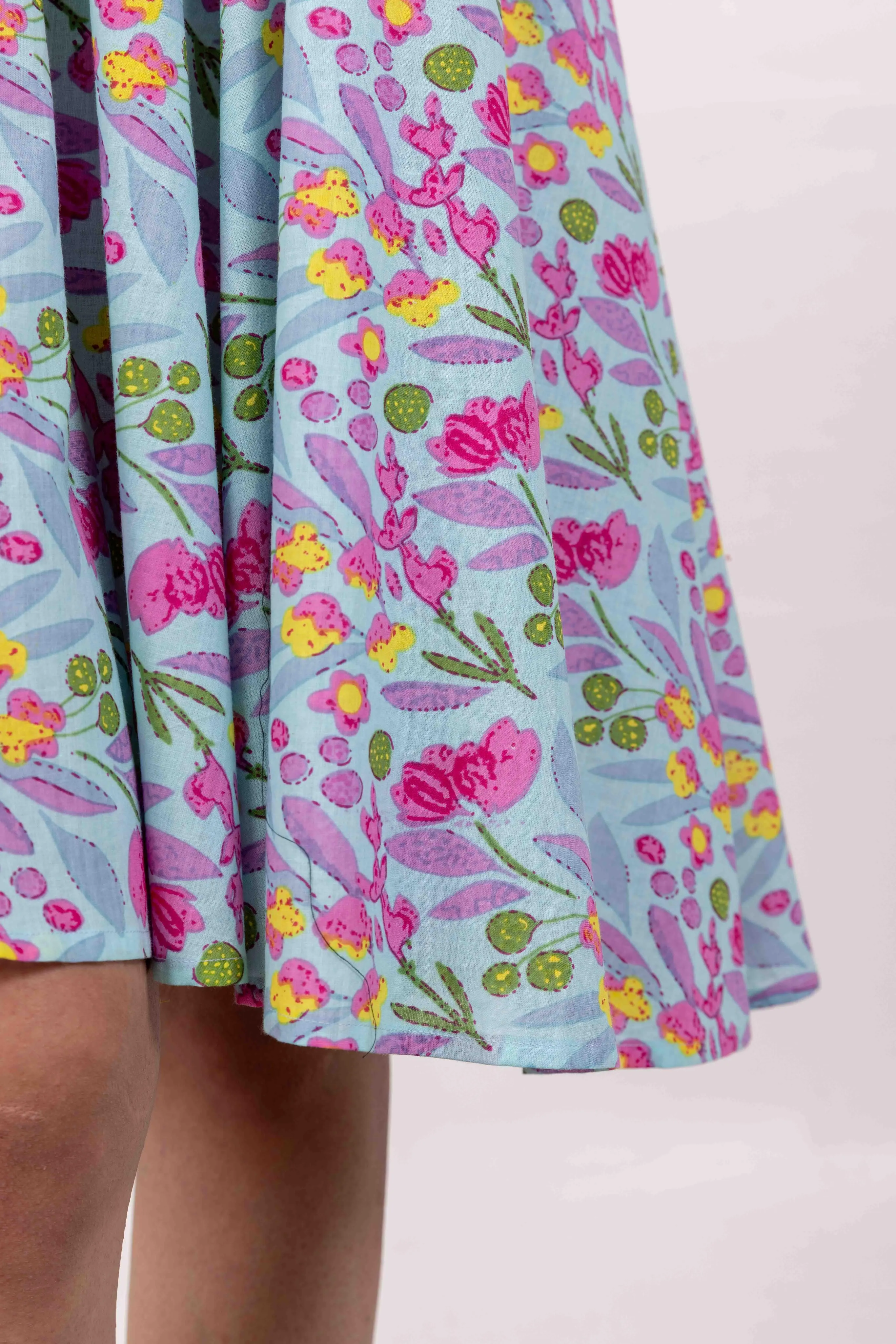 Blue Cotton Printed Short Summer Dress