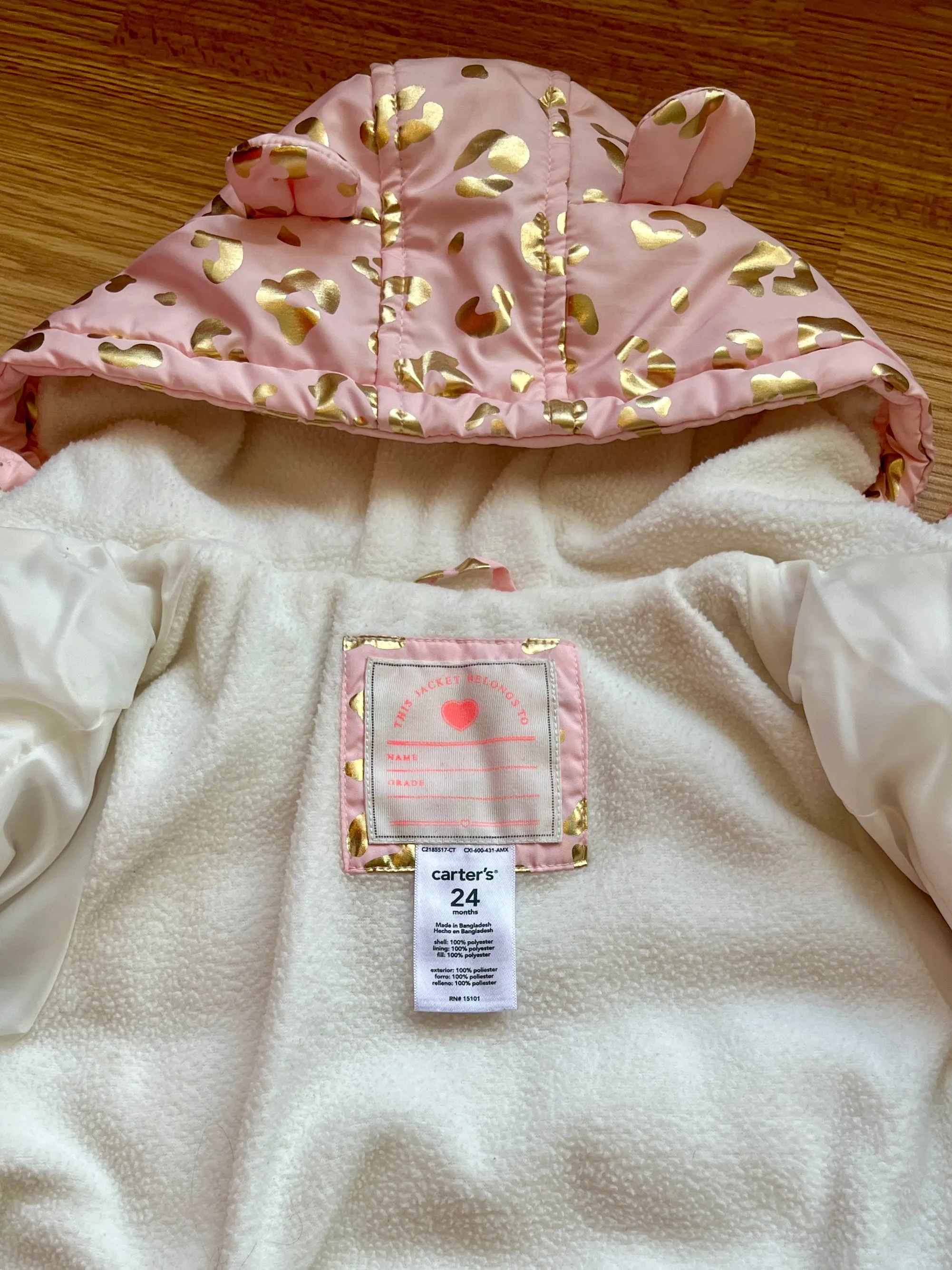 BNWOT - Pink Leopard Print Puffer Jacket 24 mths, Kids 24 Month (18-24M)
