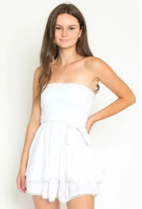 Bocca White Smocked Strapless Romper